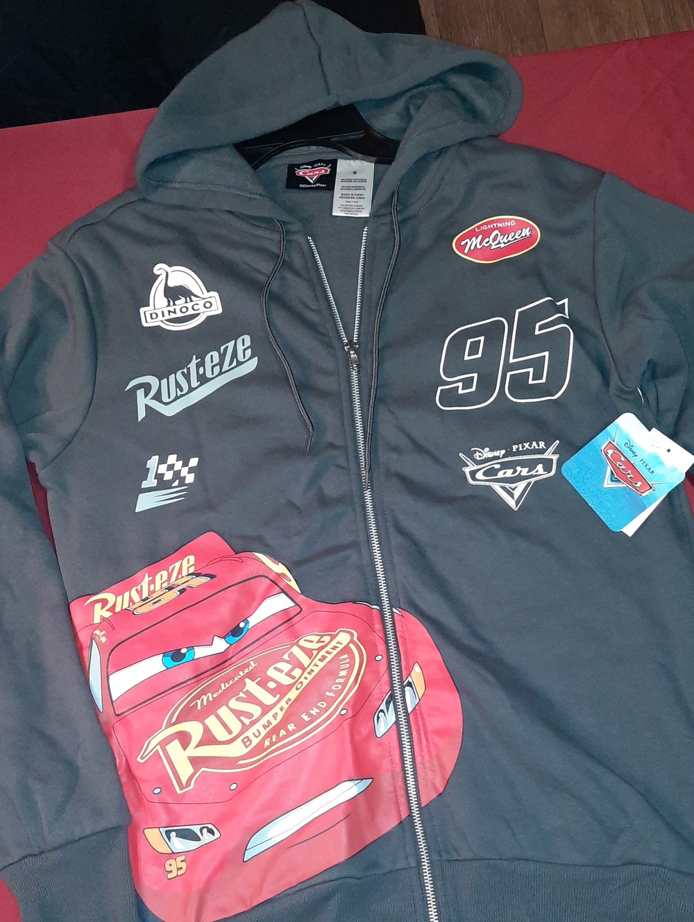 Mens Disney Gray & Red Lightning McQueen Zip Hoodie Small